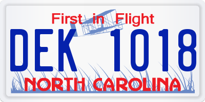 NC license plate DEK1018