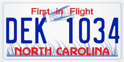 NC license plate DEK1034