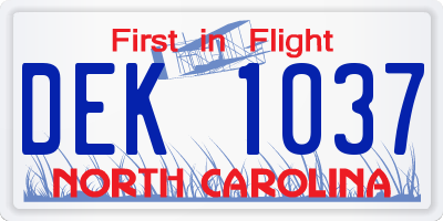 NC license plate DEK1037