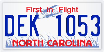 NC license plate DEK1053