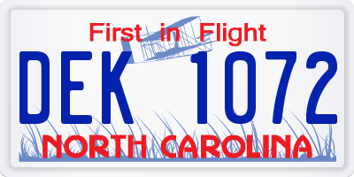 NC license plate DEK1072