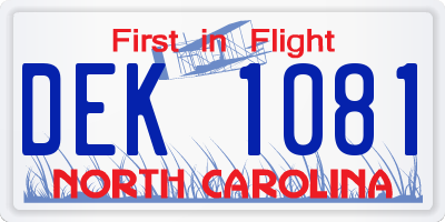 NC license plate DEK1081