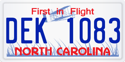 NC license plate DEK1083