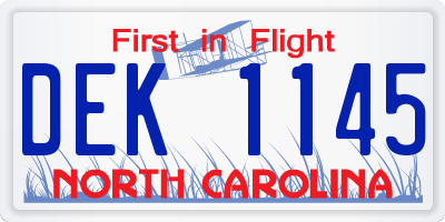 NC license plate DEK1145