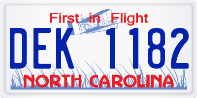NC license plate DEK1182
