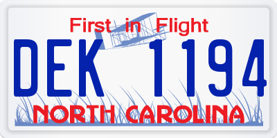 NC license plate DEK1194