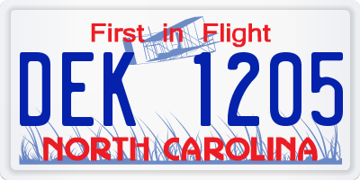NC license plate DEK1205