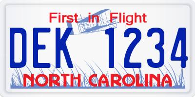 NC license plate DEK1234