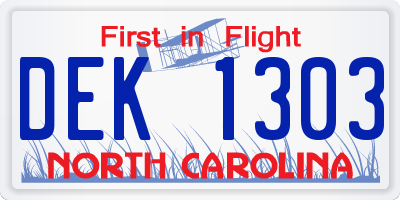 NC license plate DEK1303