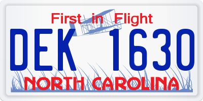 NC license plate DEK1630