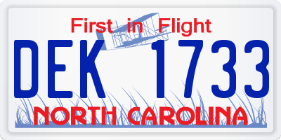 NC license plate DEK1733