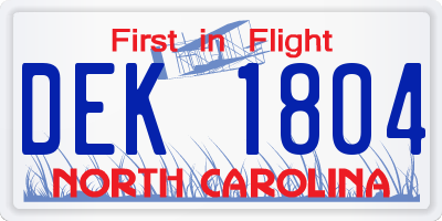 NC license plate DEK1804