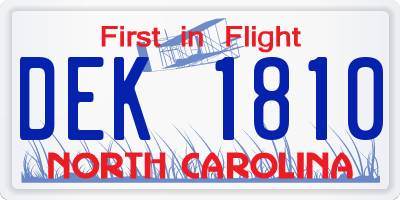 NC license plate DEK1810