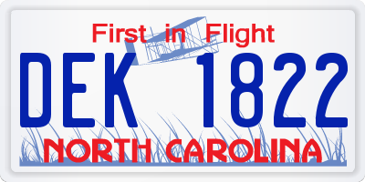 NC license plate DEK1822
