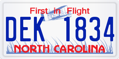 NC license plate DEK1834