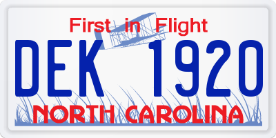 NC license plate DEK1920