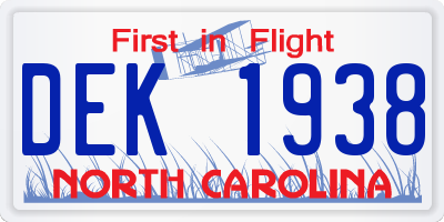 NC license plate DEK1938