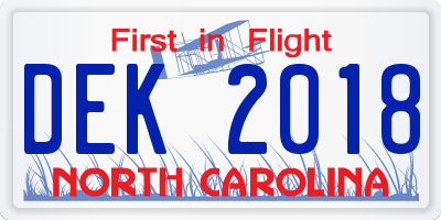 NC license plate DEK2018