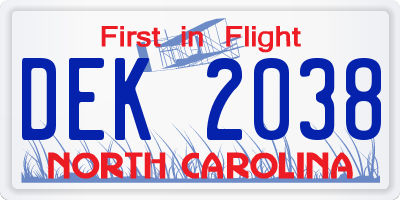 NC license plate DEK2038