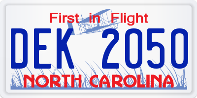 NC license plate DEK2050