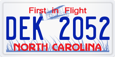 NC license plate DEK2052