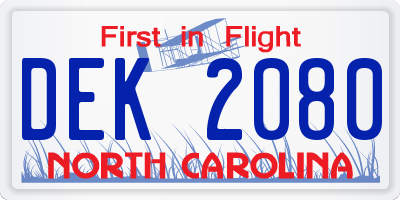 NC license plate DEK2080