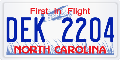 NC license plate DEK2204
