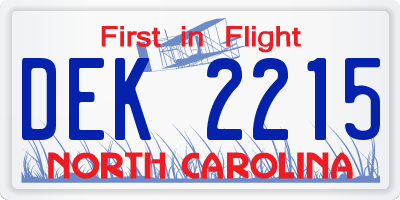 NC license plate DEK2215