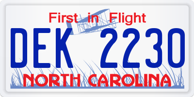 NC license plate DEK2230