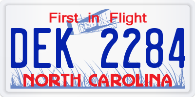 NC license plate DEK2284
