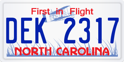 NC license plate DEK2317