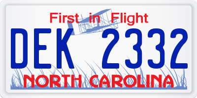 NC license plate DEK2332
