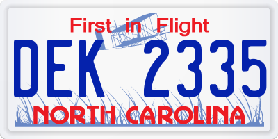 NC license plate DEK2335