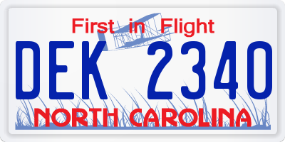 NC license plate DEK2340