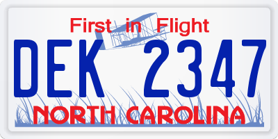 NC license plate DEK2347