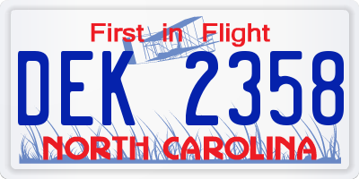 NC license plate DEK2358