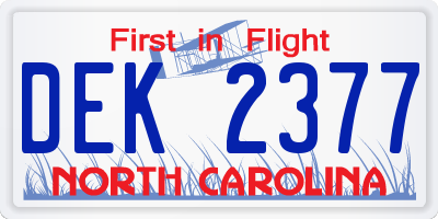 NC license plate DEK2377