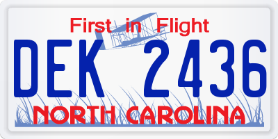NC license plate DEK2436