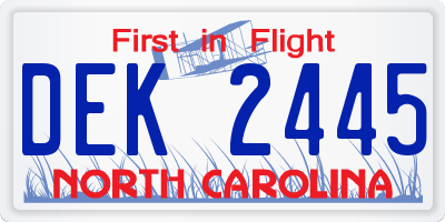 NC license plate DEK2445