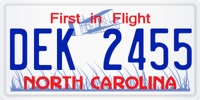 NC license plate DEK2455