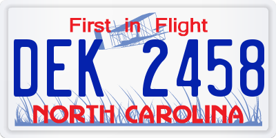 NC license plate DEK2458
