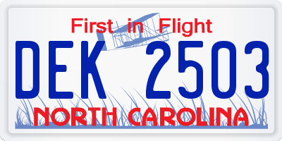 NC license plate DEK2503