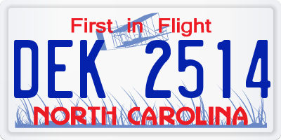 NC license plate DEK2514