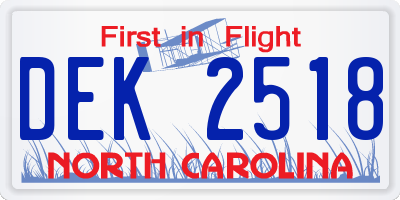 NC license plate DEK2518