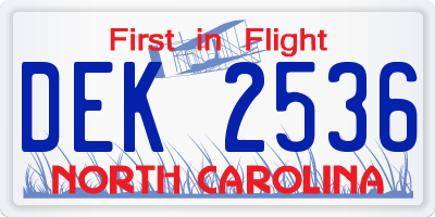 NC license plate DEK2536