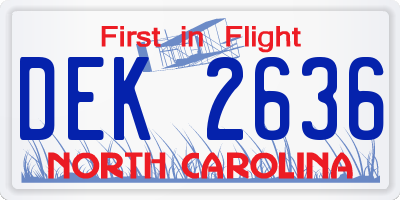 NC license plate DEK2636