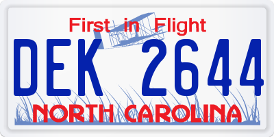 NC license plate DEK2644
