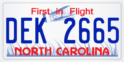 NC license plate DEK2665