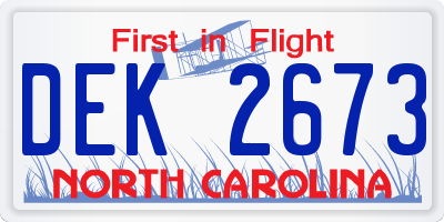 NC license plate DEK2673