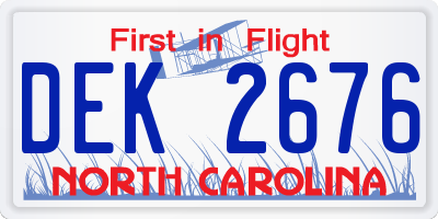 NC license plate DEK2676